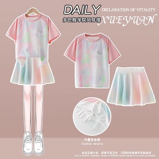 女童套装儿童夏季冰丝网球速干训练服女孩短袖跑步运动裙子羽毛球