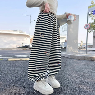 女童条纹裤子春秋款2025春季新款大童时尚儿童休闲洋气运动卫裤潮