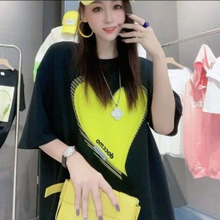 2025夏新款 T恤 女装 爱心印花刺绣宽松小上衣舒适纯棉圆领白色短袖