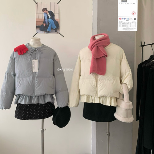 米米圆领下摆双层减龄保暖白鸭绒外套羽绒服(含50白鸭绒)81178