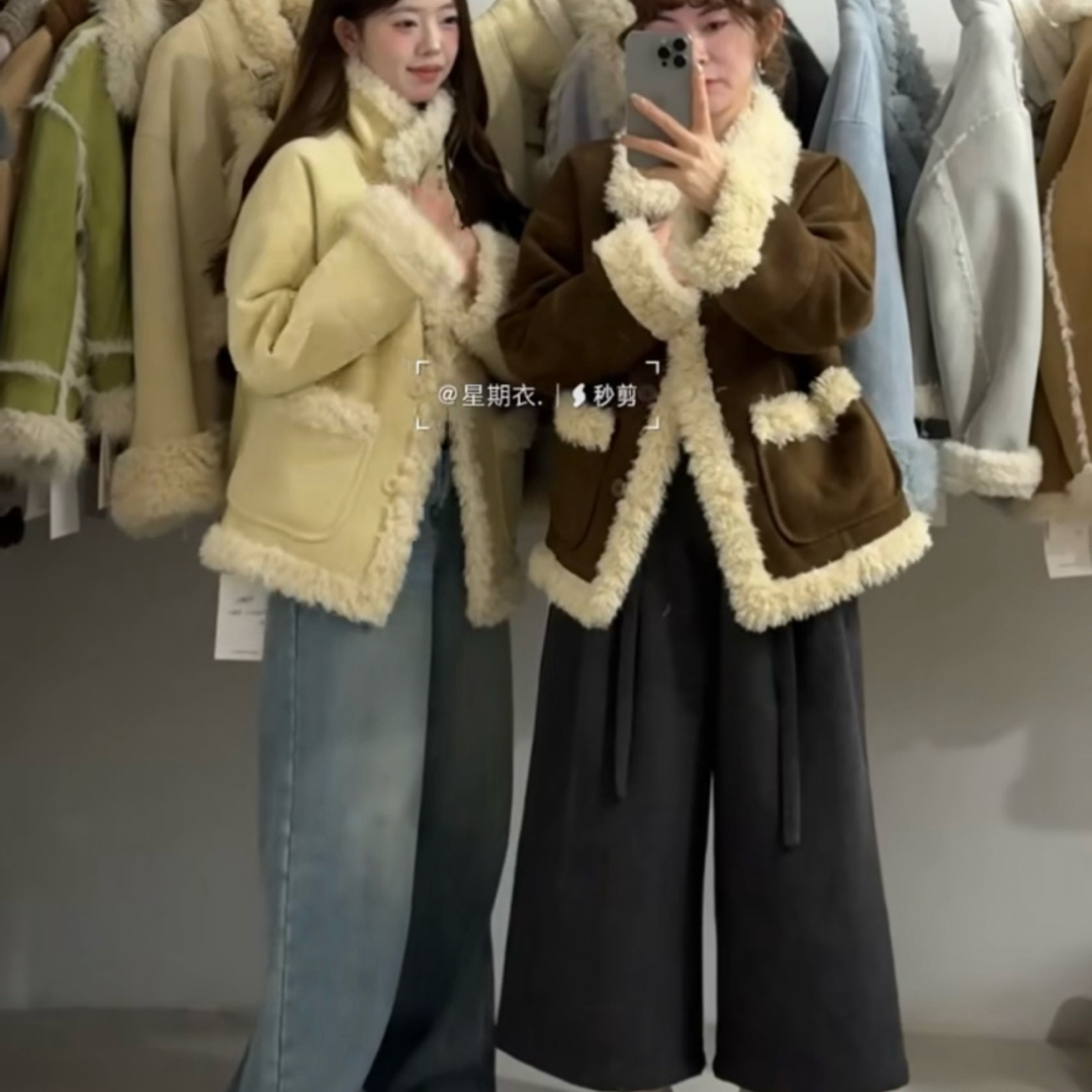 米米高级感仿皮毛一体仿羊羔毛小个子超好看保暖短外套424868