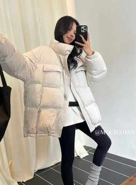 米米计感斜门襟立领中长款保暖羽绒服外套HM105