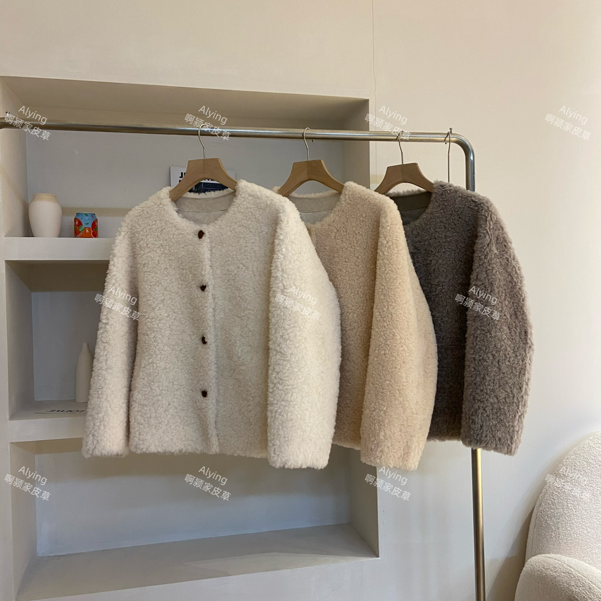 米米新款皮毛一体颗粒羊毛外套羊毛外套(含100羊毛)5006x l