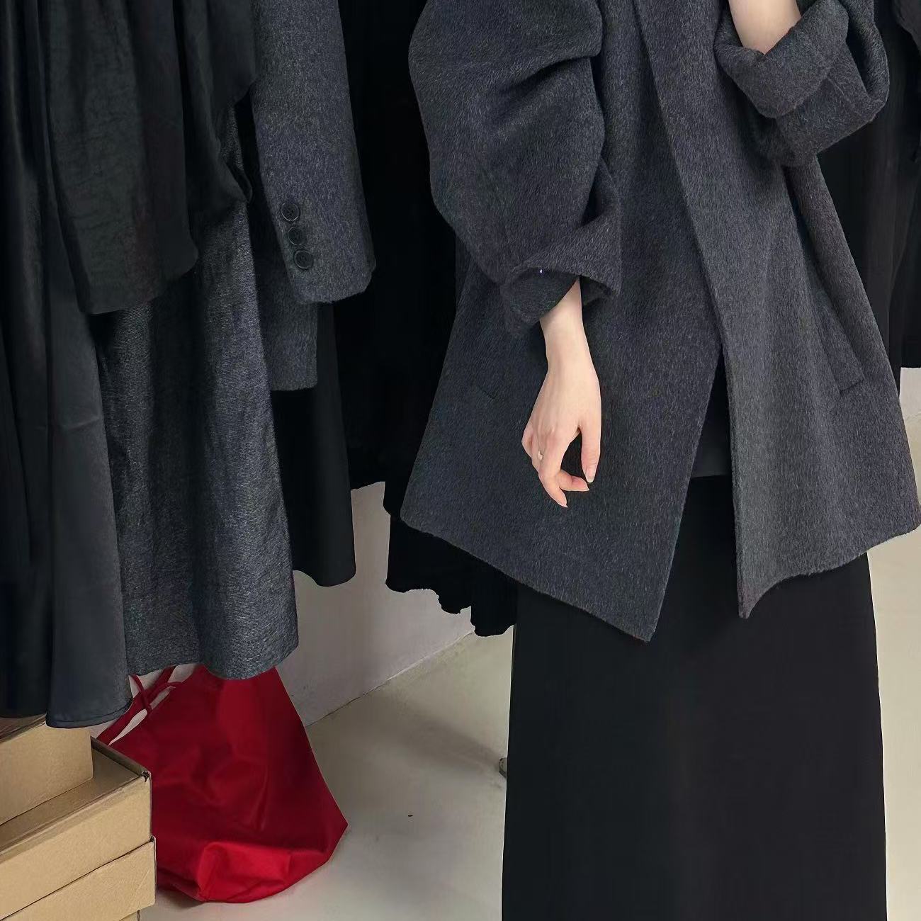 米米店款毛呢外套小个子羊毛外套(配腰带)（含100澳毛）250908210