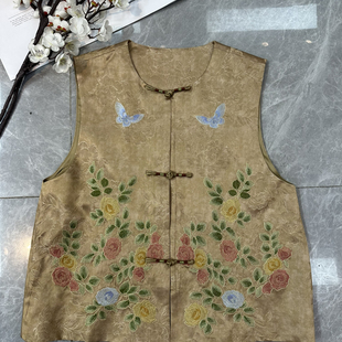 米米店桑蚕丝浮雕提花香云纱定位重工金丝钩花手绣马甲YS57-G305