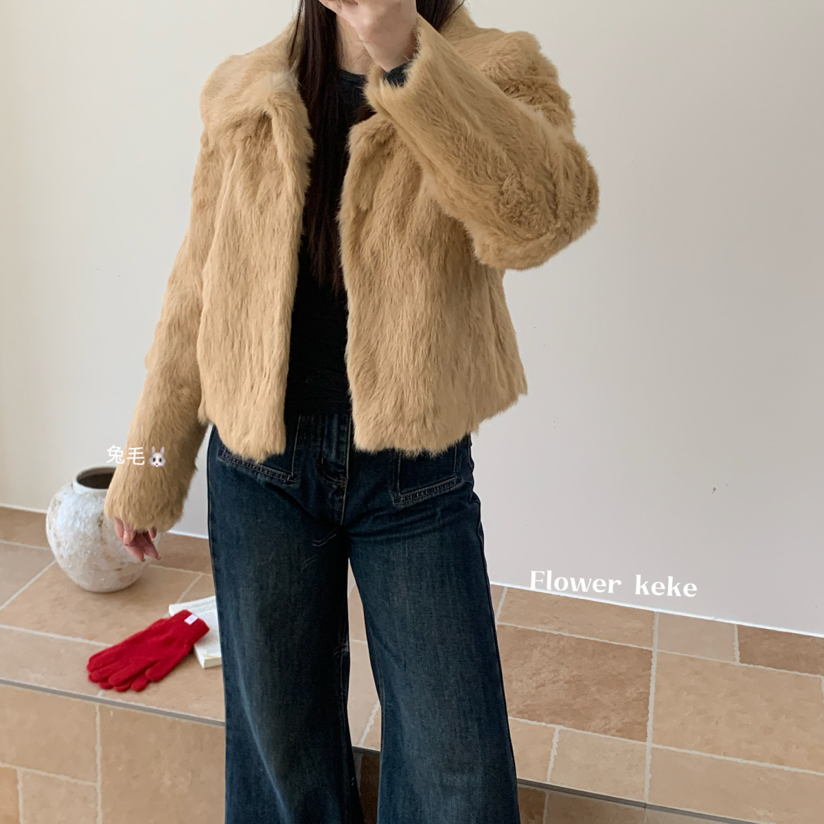 米米店级感冬季兔毛短款保暖皮草外套（含100兔毛）HHjr21039