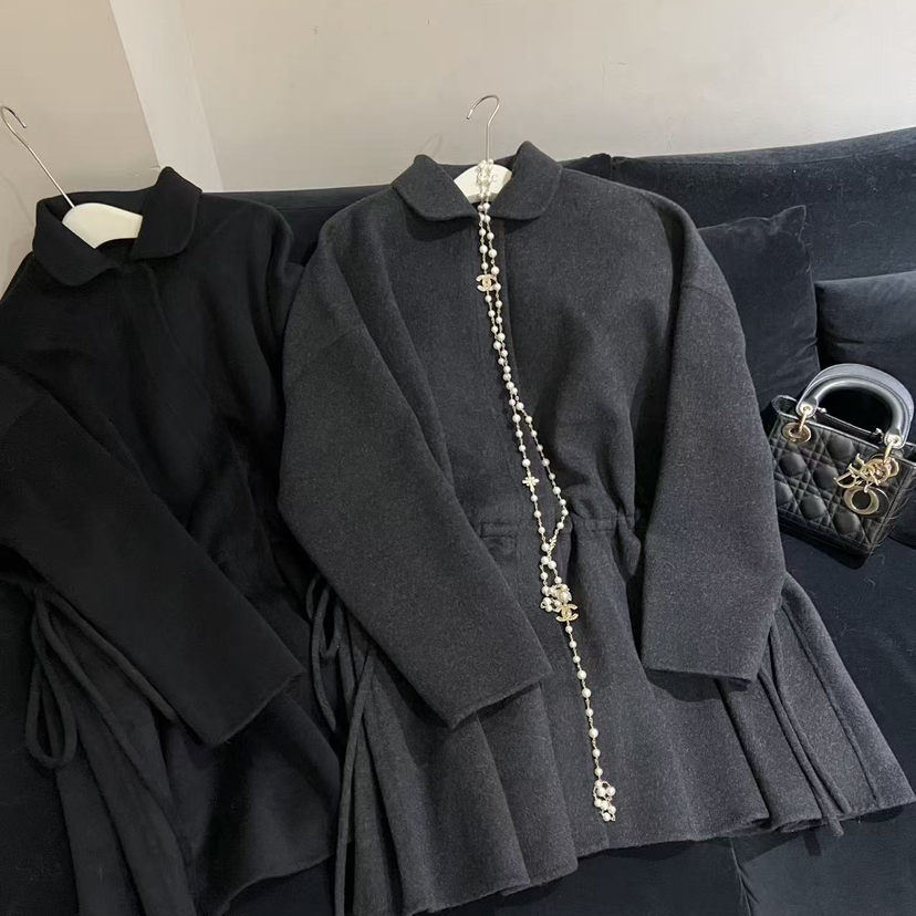 米米冬上新法式复古翻领系带暗门襟羊毛外套（含100羊毛）139-05