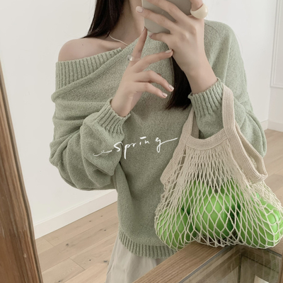 米米设计26年早春早春露肩设计感小众显瘦元气温柔百搭针织衫2655