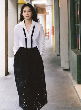 米米小众设计搭通勤优雅白色衬衣极简中透着精致衬衫(配领带)A962