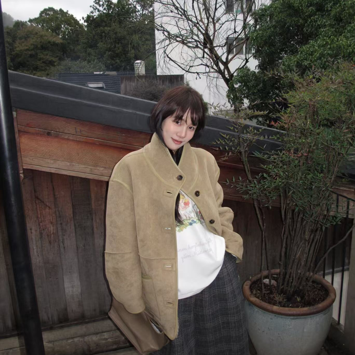 FEEL BLESSE米米松质感两面穿麂皮外套皮毛一体(含25羊毛)THW5380