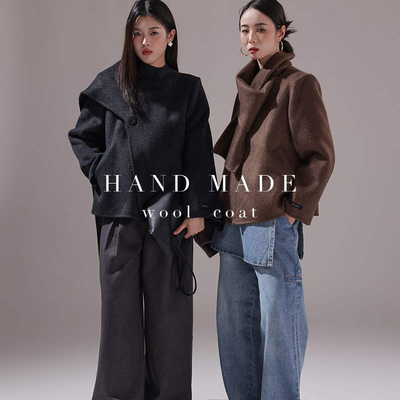 米米羊毛大衣女短款毛呢外套羊毛外套(配围巾)（含100羊毛）YM542