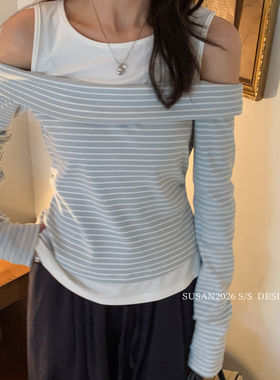 米米早春韩系气质假两件长袖T恤MT132