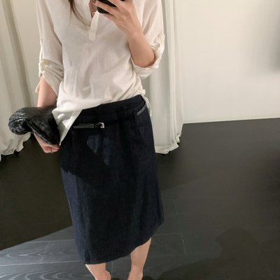米米店26年早春简约气质低腰半身裙(配腰带)2614