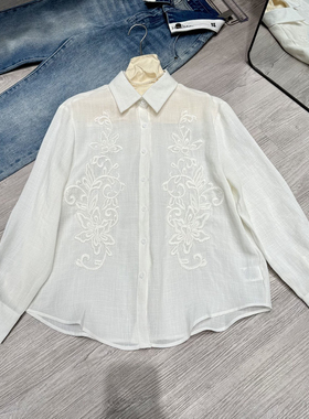 米米26年早春百搭简约纯色绣花钉珠白色衬衫R90988
