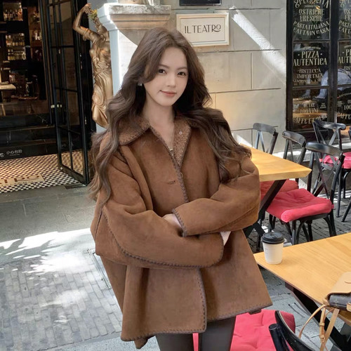 米米小翻领复古百搭设计感羊毛外套(含100绵羊毛)(m即均码)TT5823