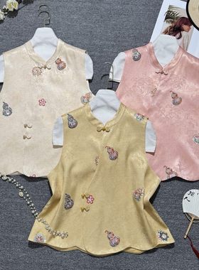 米米小众设计春上新新中式人丝提花福禄亮片刺绣马甲26111