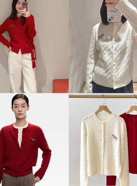 米米日氛围款生肖卡通旋转木马刺绣圆领羊绒衫(含100羊绒)R90881