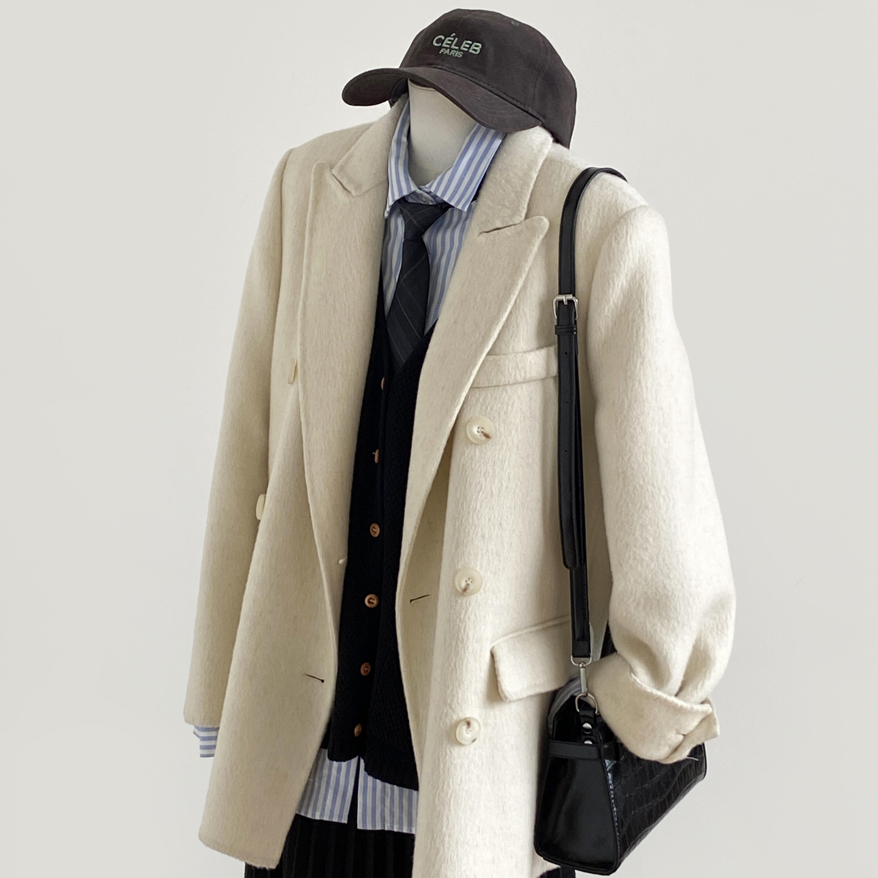 米米店装外套气质时尚复古毛呢大衣羊毛外套（含100澳毛）25HTQ76