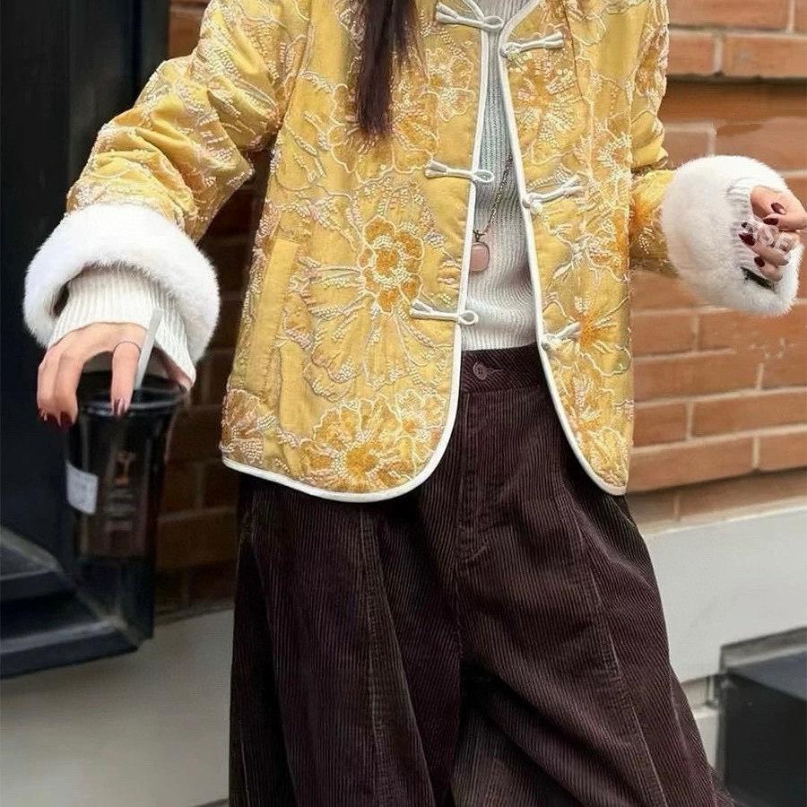 米米冬上新重工亮片刺绣盘扣保暖羽绒服外套C37