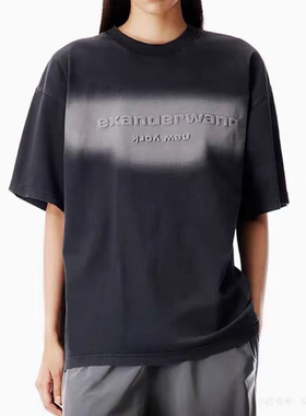 米米春上新小众设计立体压花荧光喷涂字母男女同款短袖T恤15172