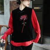 米米店26年早春纯手工钉珠真丝丝绒龙爪石蒜花马甲YS538 G408