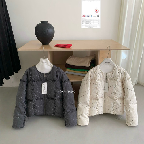 米米系波点木耳边加厚时尚白鸭绒外套羽绒服(含50白鸭绒)81177