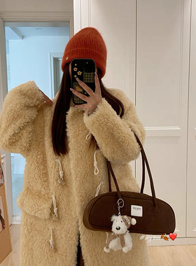 米米许愿小熊翻领甜美牛角扣中长羊毛外套（含100羊毛）YS1-19999