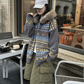 米米店2026早春上新复古费尔岛提花连帽针织开衫 毛衣毛衣Q14 597