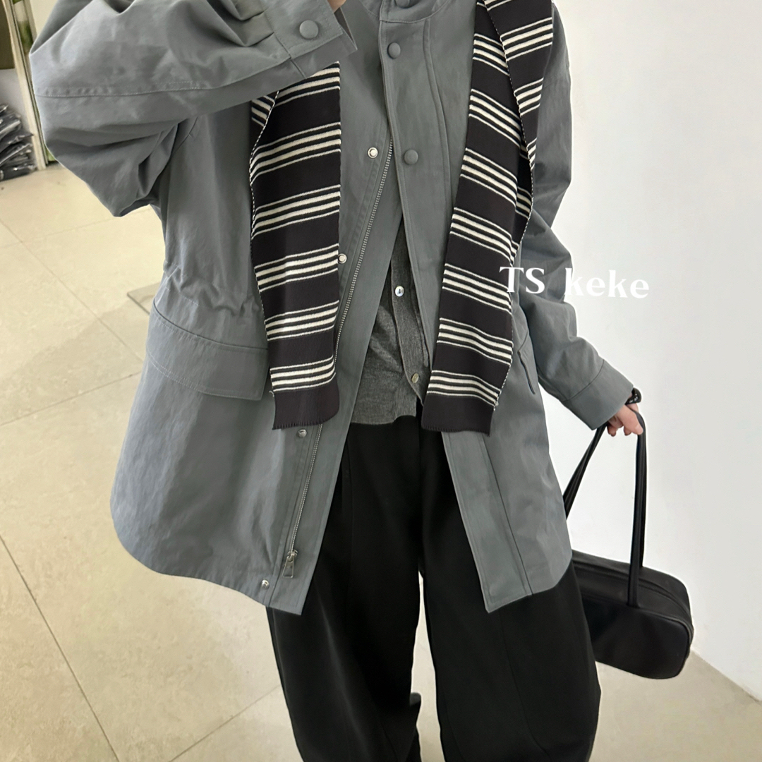 米米松立领风衣外套秋冬休闲风衣外套风衣配披肩HYbm99866