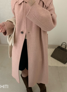 米米设计可拆卸帽长款羊毛外套(配可拆卸帽子)（含80澳毛）80123