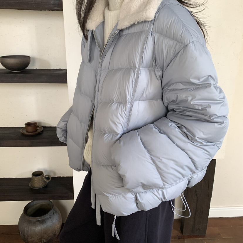 米米店冬上新抽绳收腰设计感毛绒翻领保暖羽绒服外套YS1-5213