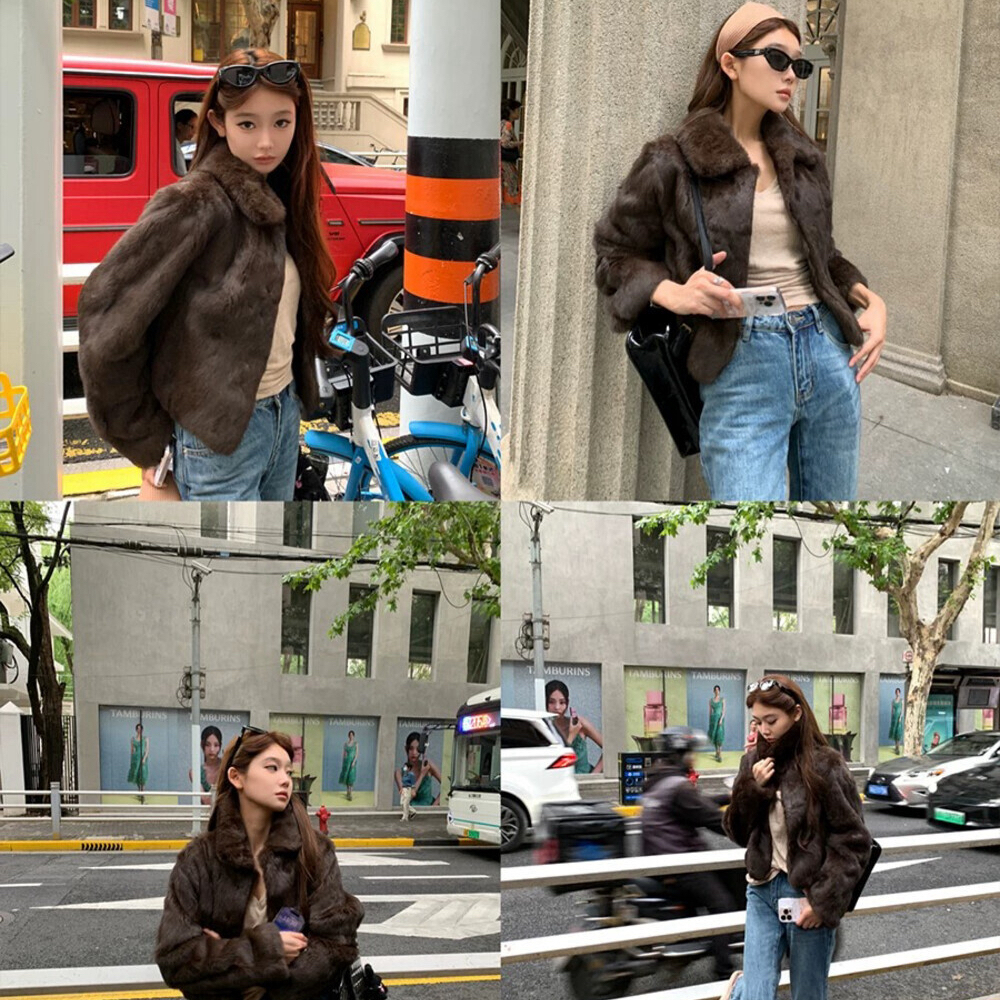 米米标S级进口加拿大雪兔老钱风时尚百搭兔毛皮草(含100兔毛)KM70