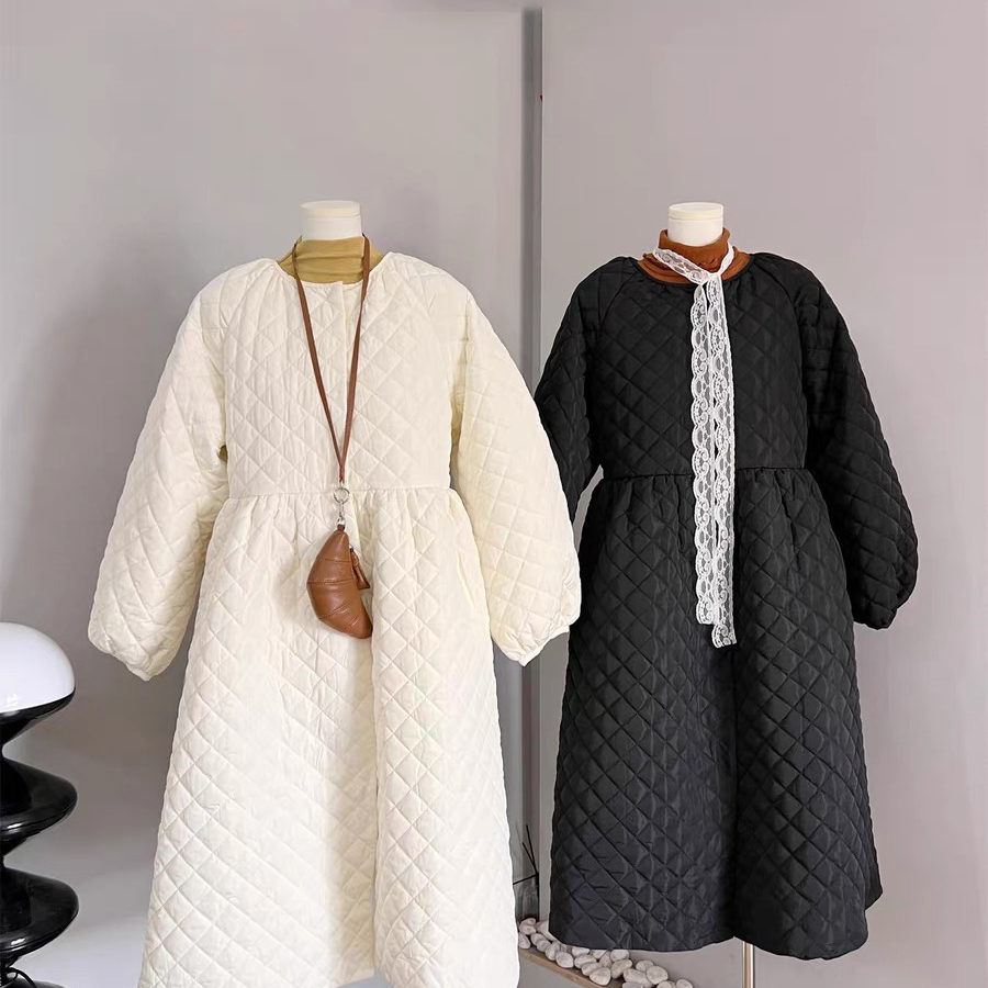 米米上新经典设计感时尚压褶气质夹棉连衣裙6437