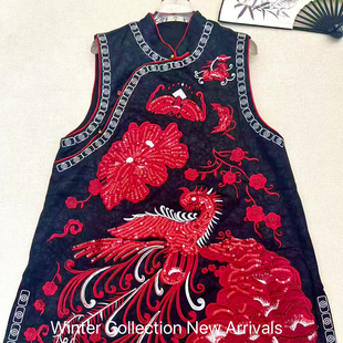 米米26年早春高级重工凤凰刺绣钉珠马甲连衣裙（含70真丝）ys-350