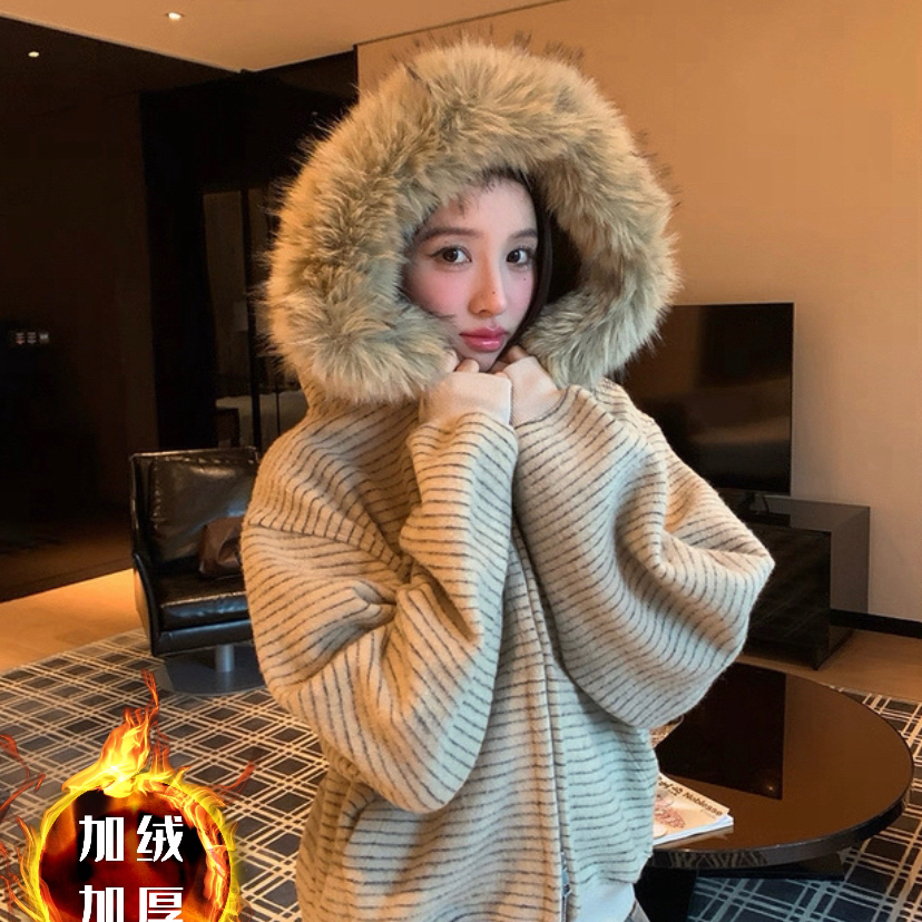 米米设计连帽卫衣氛围感休闲卫衣外套(配毛领毛领仿毛可拆卸)1130