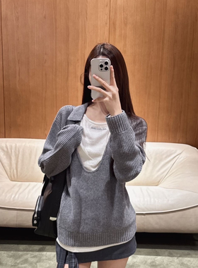 米米春小众假两件设计软糯保暖时髦荡领保暖毛衣（含50羊毛）1519