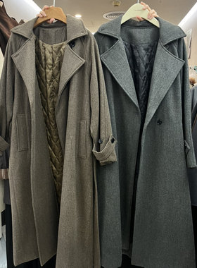 米米简约赫本风翻领长款大衣(配腰带)10091