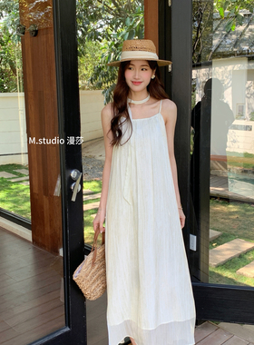 米米设计质优雅高级感扎染晕染吊带长裙连衣裙(配飘带)c6675