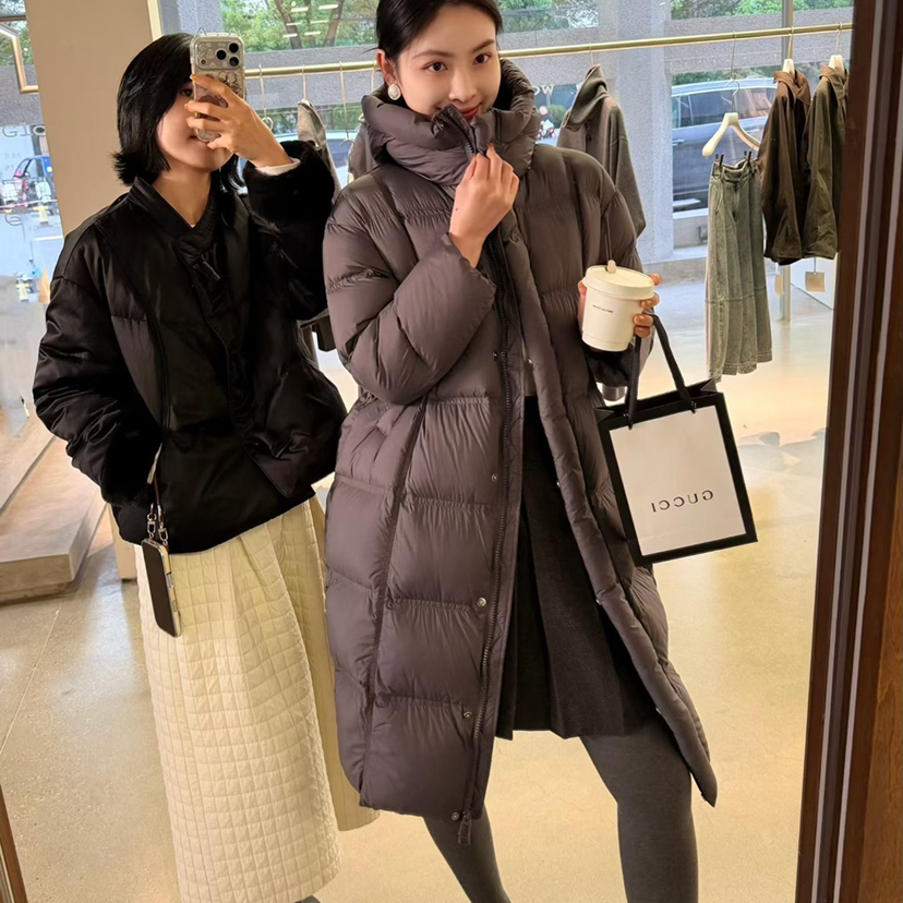 米米店冬上新绗缝设计中长连帽保暖羽绒服外套YS1-685