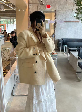 米米法式复古单排扣宽松羊毛外套（含80羊毛）H22780