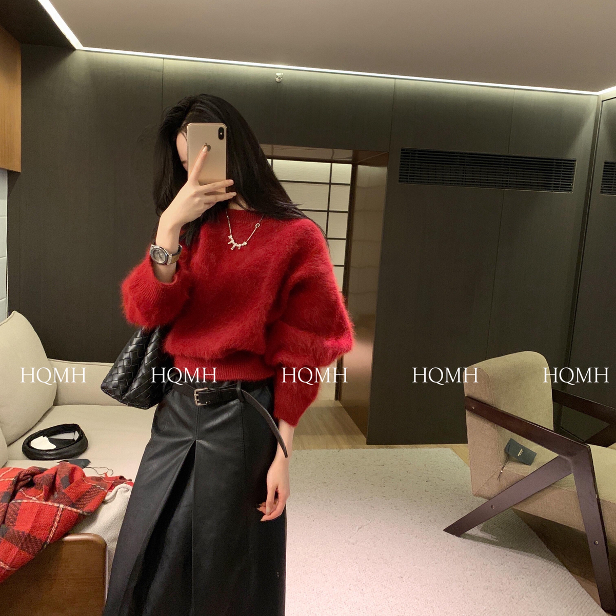 米米店藏住手臂肉肉又能巧妙露出腰线保暖毛衣（含53.2兔毛）1971