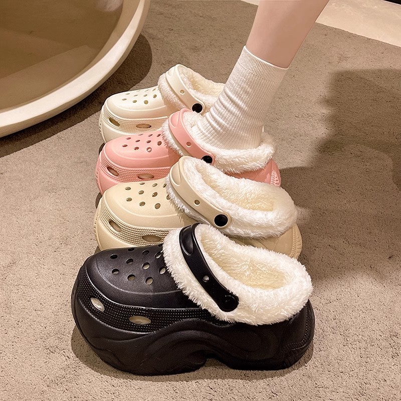 新款EVA加绒棉洞洞鞋女士秋冬季