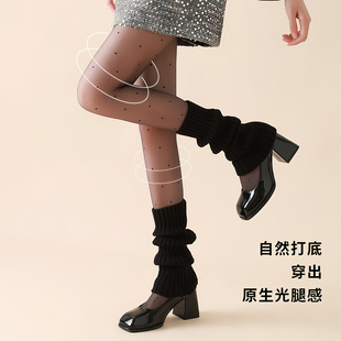 黑色波点连裤袜女针织小腿堆堆袜套高腰显瘦打底袜美腿袜光腿神器
