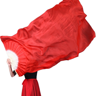 舞蹈扇子跳舞扇真丝长绸扇古典成人儿童古风锦鲤抄加长大红广场舞