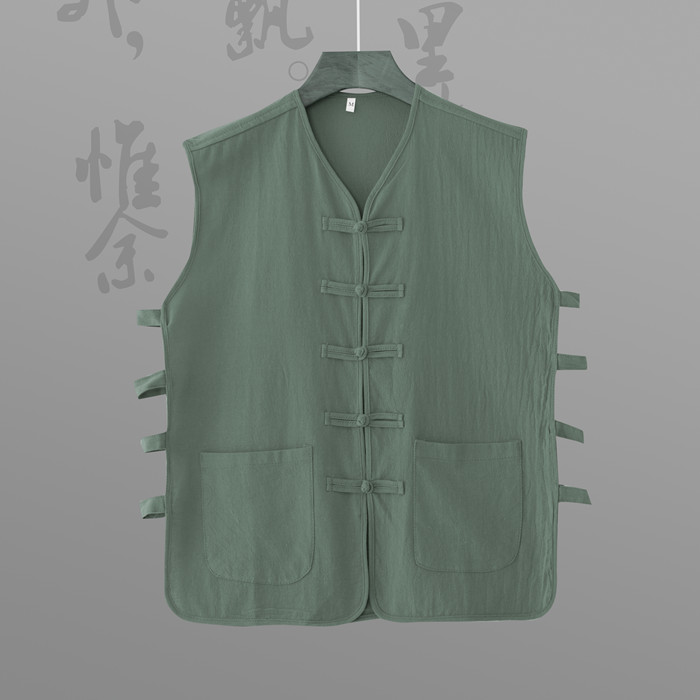 夏季男士中老年宽松马甲老北京棉麻汗衫复古民国风薄款背心坎肩