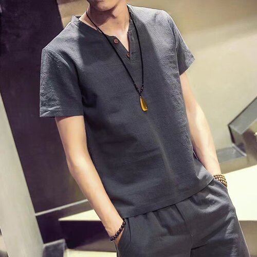 2件装短袖亚麻中国风青年短袖