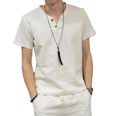 夏季短袖亚麻中国风青年