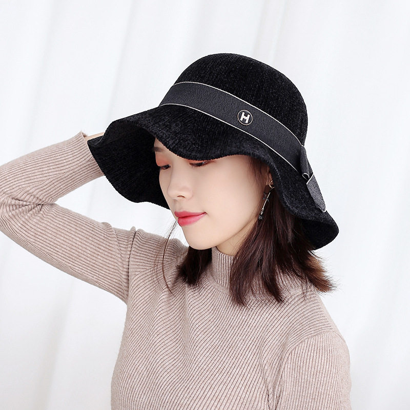 色戒同款周边汤唯针织帽子少妇秋冬加厚雪尼尔渔夫帽蝴蝶结渔夫帽