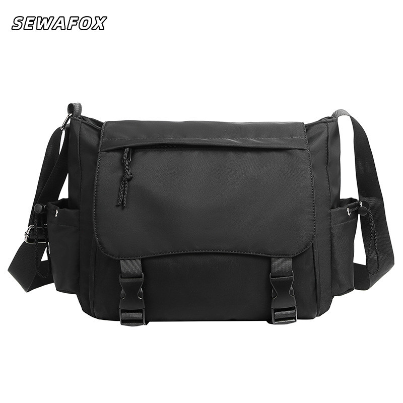 新款男士简约运动休闲斜挎包男款日系大容量邮差包户外机能单肩包