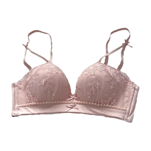 然夕小胸聚拢显大内衣女无钢圈固定杯垫胸罩纯欲风蕾丝边性感文胸